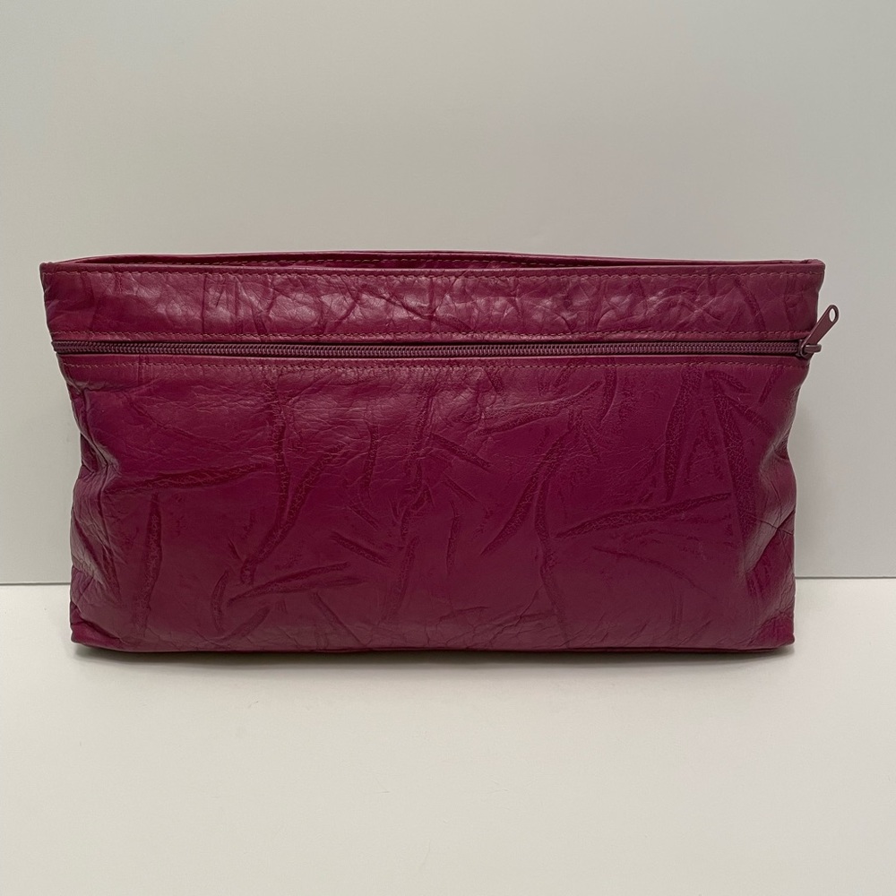 Vintage Carlos Falchi Purple Zip Top Textured Leather Top Zip Clutch Bag